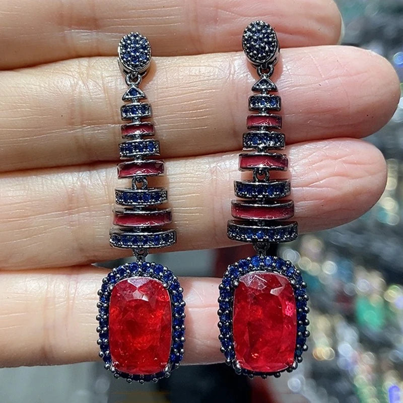 Colorful Purple Green Dangle Earrings for Women Luxury Jewelry Wedding Evening Party Big Drop Earrings Elegant Female Gift