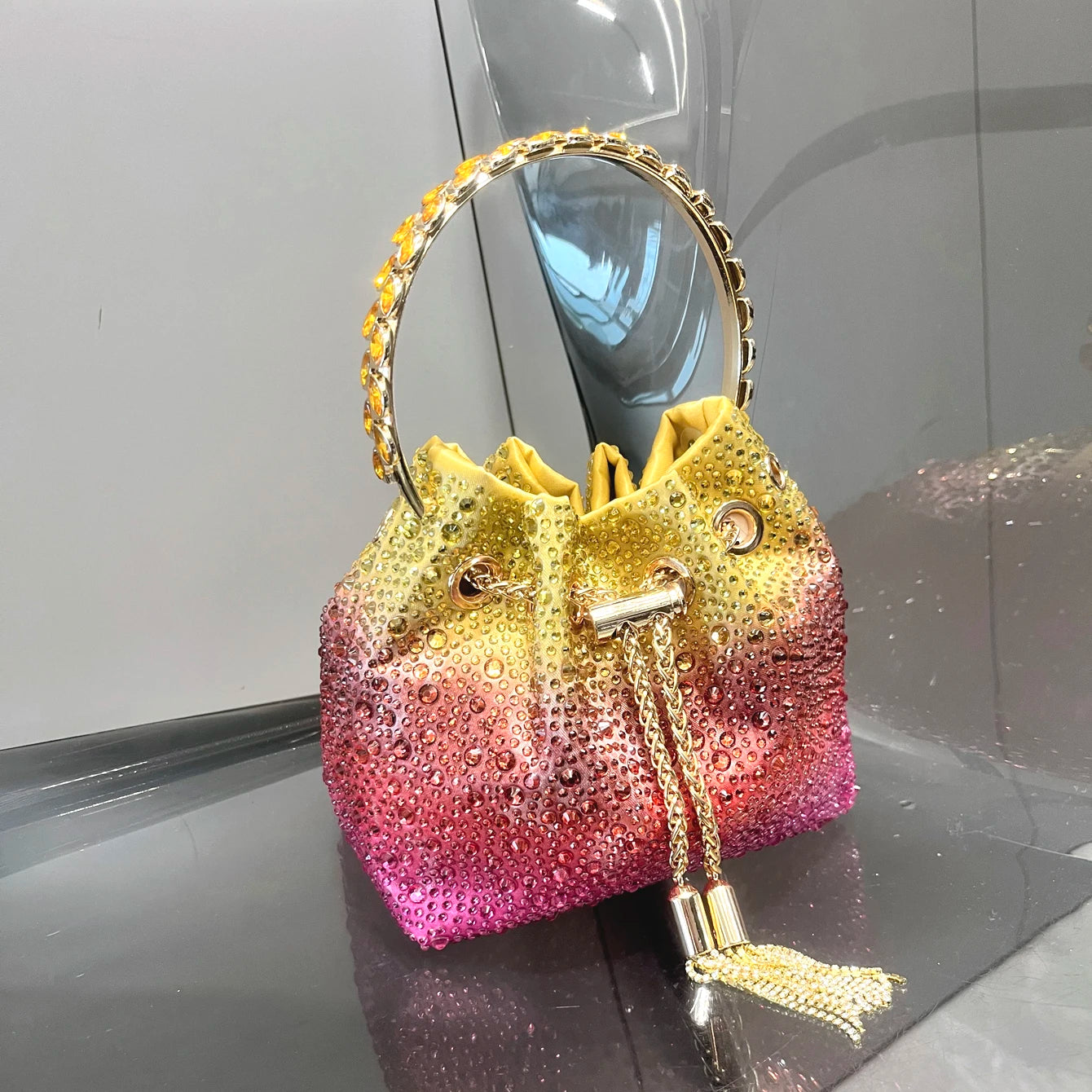 Crystal Handle Evening Clutch Bag