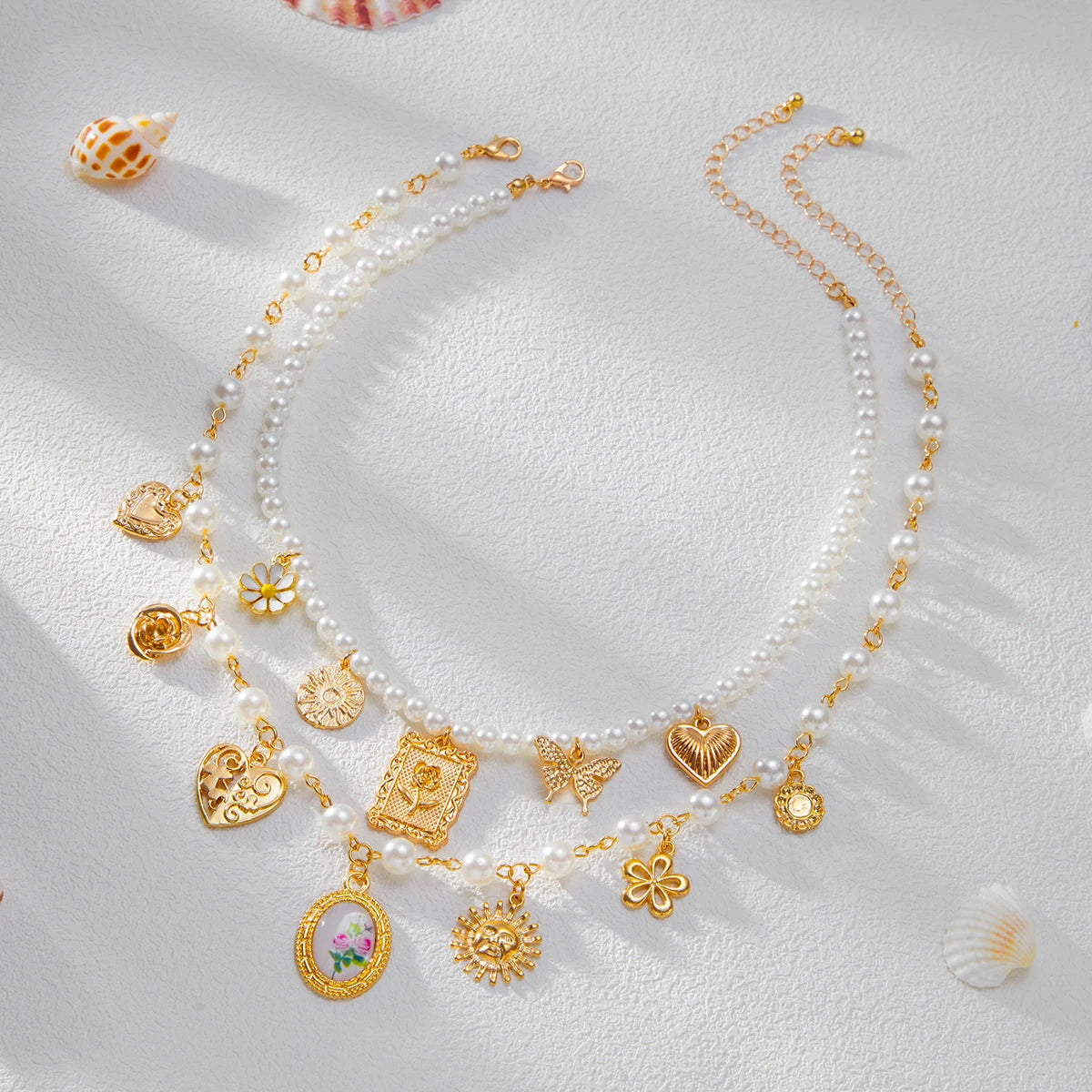 Butterfly Heart Pearl Necklace Set