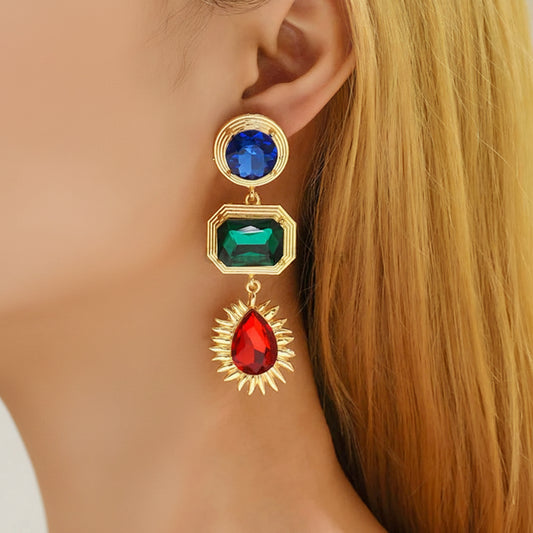Multicolor Shiny Glass Decor Long Dangle Drop Earrings Girl