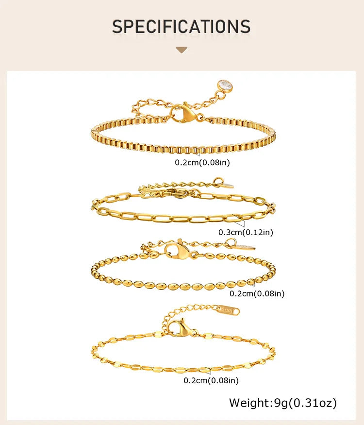 Non Tarnish Stainless Steel Bracelet Gold Plated Stackable, Thin