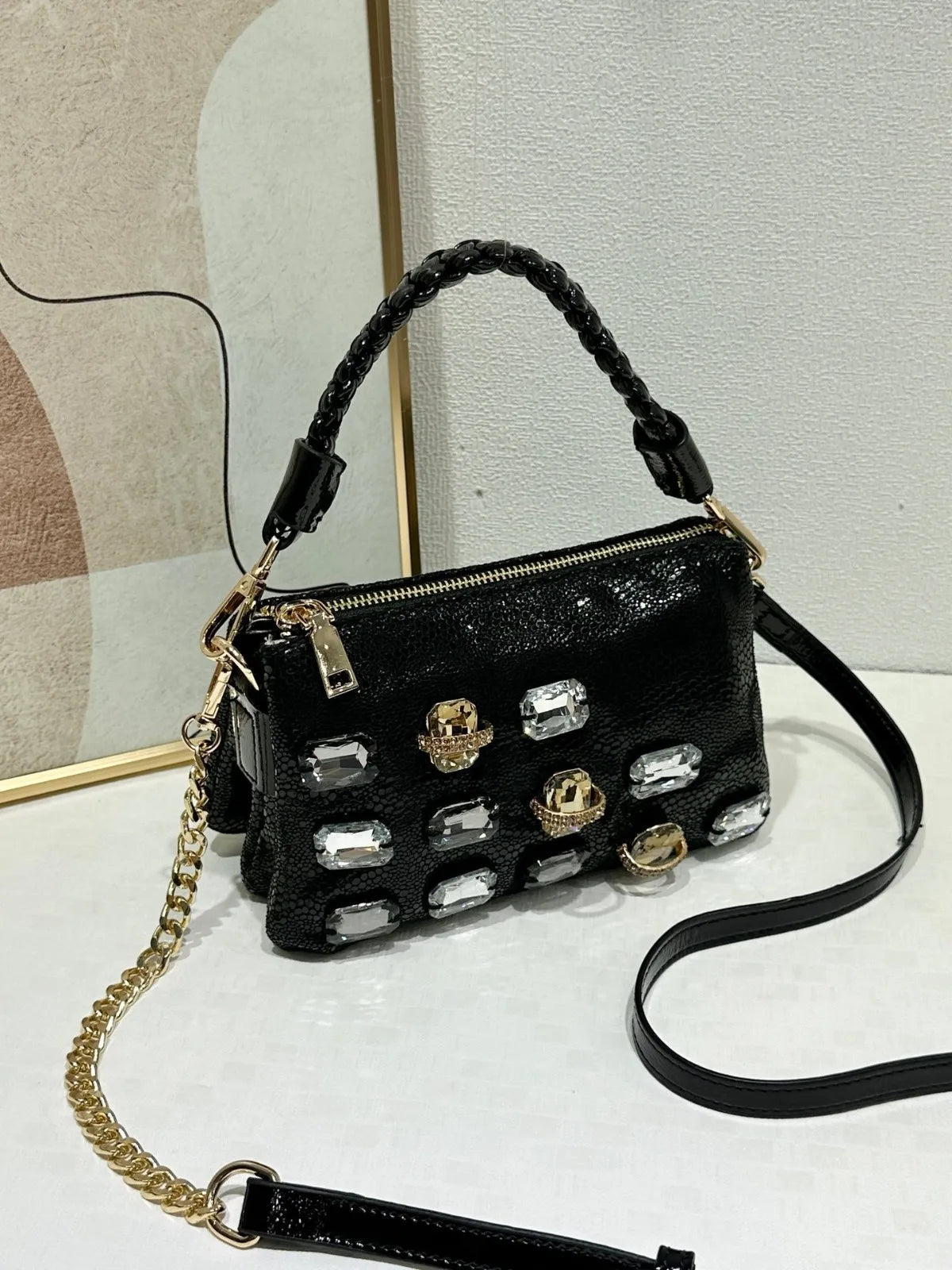 Diamond Leather Crossbody Shoulder Bag