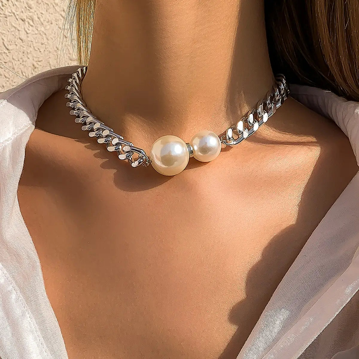 Vintage Pearl Cuban Chain Necklace
