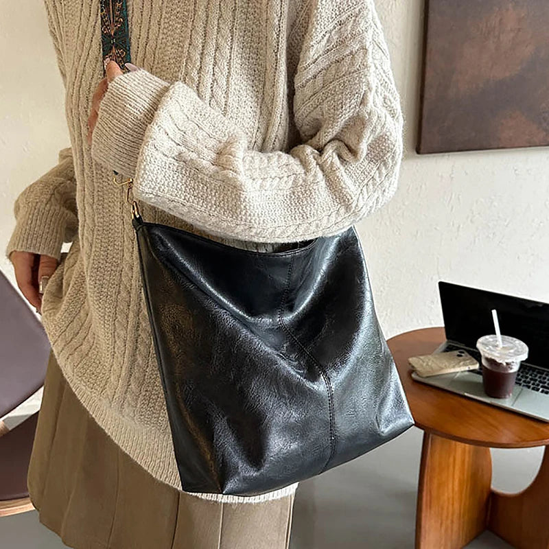 Wide Geometric Strap Shoulder Bag Large Capacity Crossbody Bags,Retro