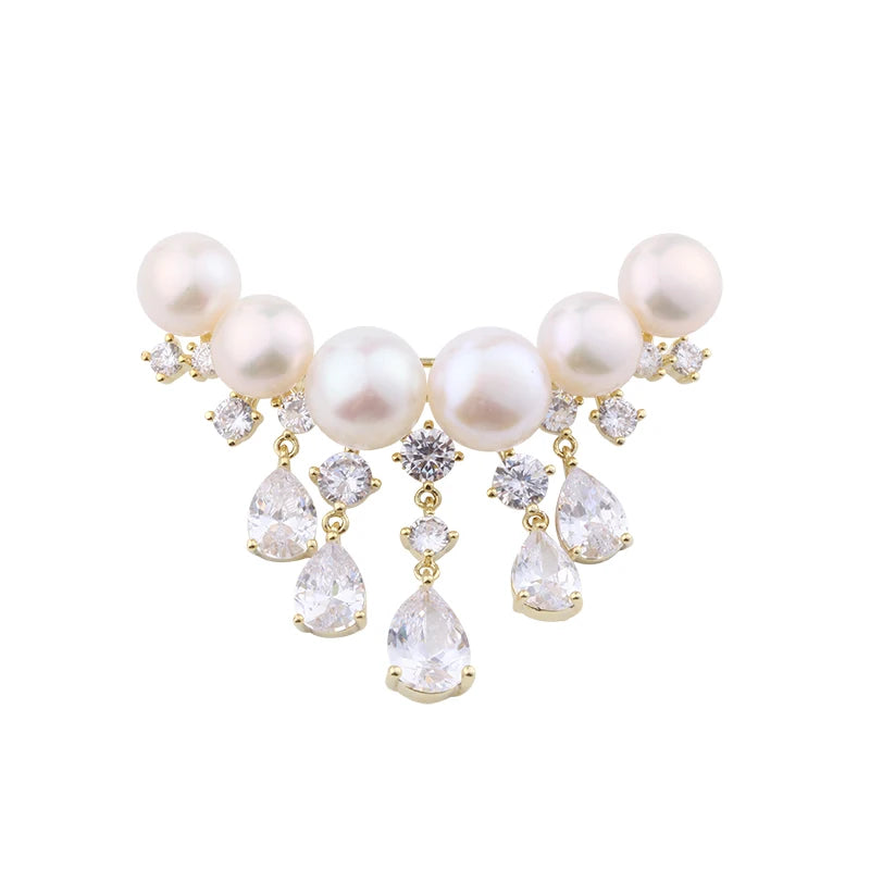 SKEDS Elegant Women  Pearl Pendant Brooch Badges Fashion Classic Laddy Exquisite Crystal Clothing Coat Suit Pin Corsages