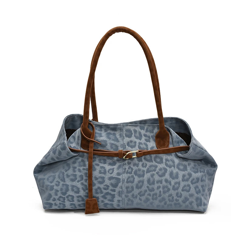 Leopard print PU leather tote bag.