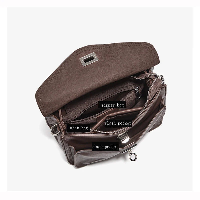 FOXER Genuine Leather Turn-Lock Shoulder Bag