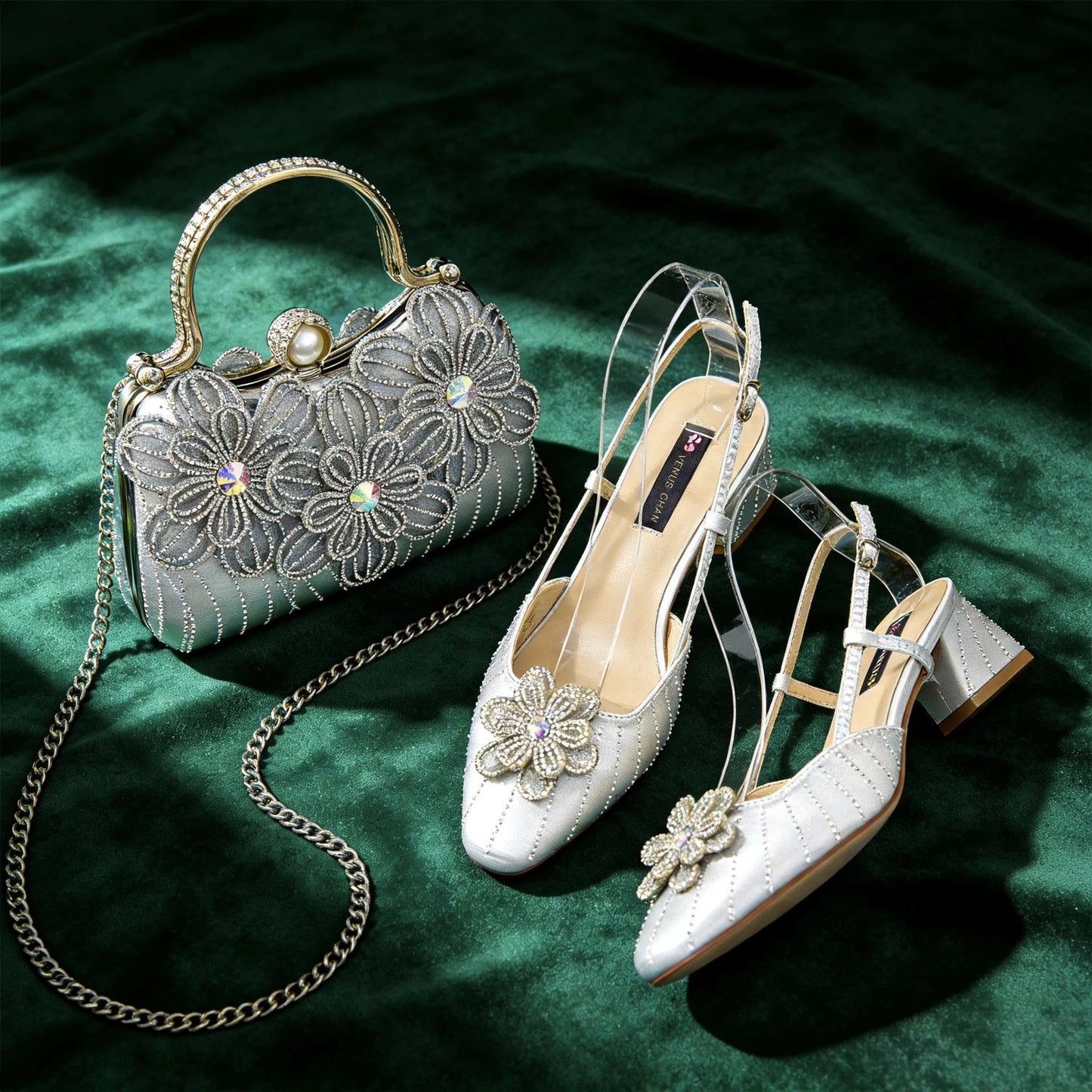 Party Shoes and Bag Heel Decoration Pure Elegant Flower