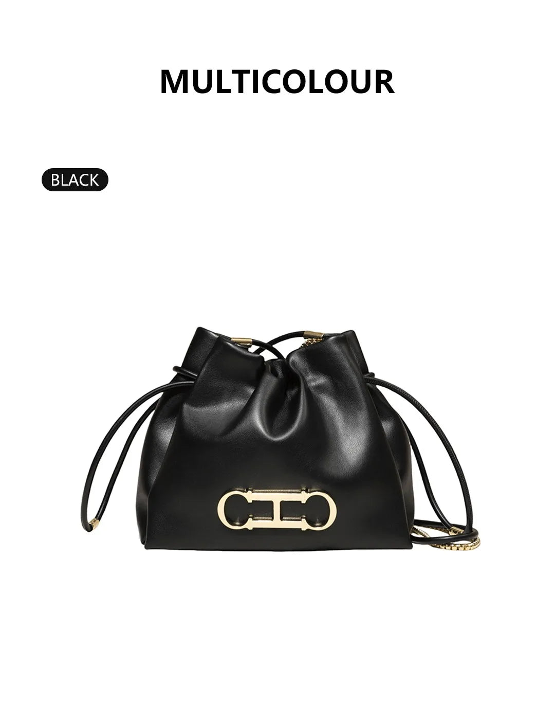 Drawstring Bucket Bag Crossbody Bag with Gold Chain PU