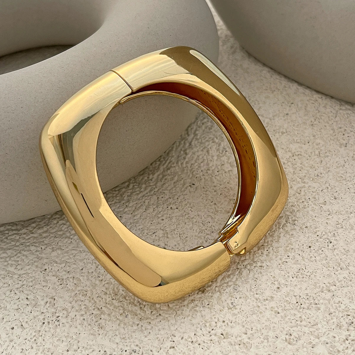 Simple Geometric Smooth Metal Cuff Bangles Trending Punk Gold Color Spring Bracelets