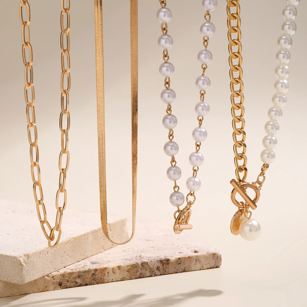 Layered Pearl Snake Chain Choker