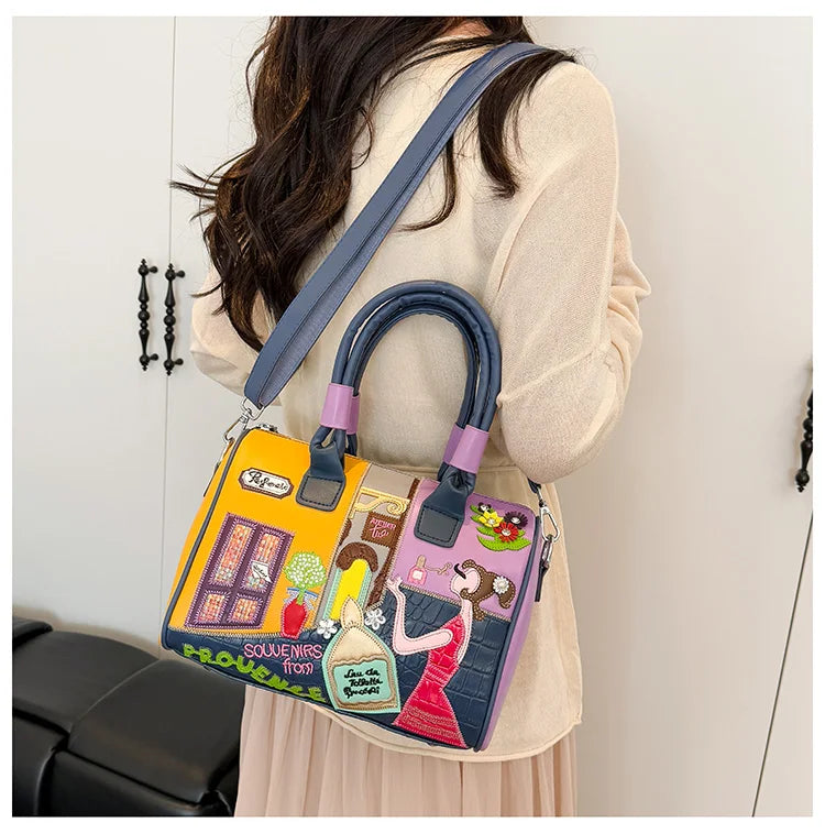 PU Personality Stylish Shoulder Bags Design Patchwork Zipper Bags