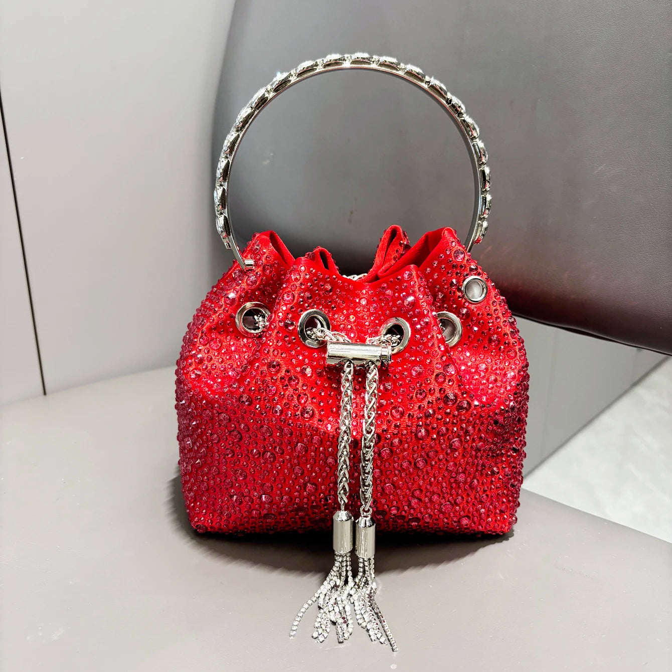 Crystal Handle Evening Clutch Bag