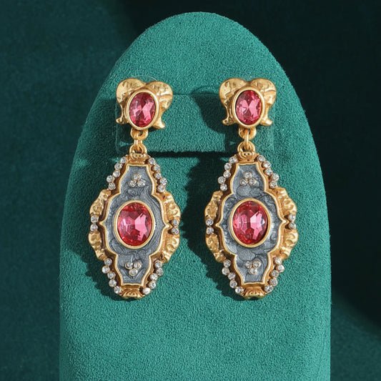 Vintage Crystal Pink Earrings For Wedding Luxury Natural Stone Drop Long Palace Woman Gold Color Jewelry Party Accessories 2025