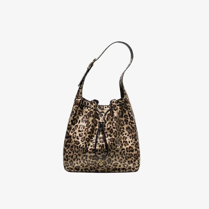 BAFELLI Leopard Print Leather Shoulder Bag