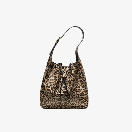 BAFELLI Leopard Print Leather Shoulder Bag