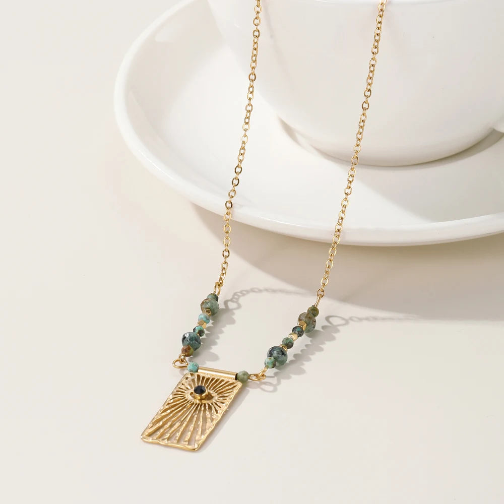 Turquoise Eye Bead & Chain Necklace