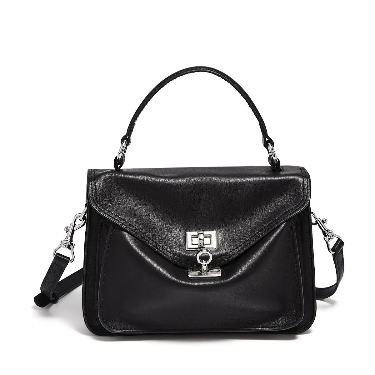 FOXER Genuine Leather Turn-Lock Shoulder Bag