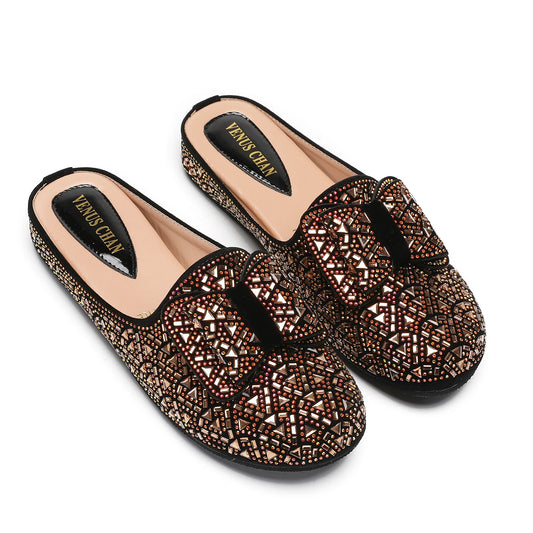 Nigeria Gold Color Half Shoes Comfortable Party Slippers Elegant
