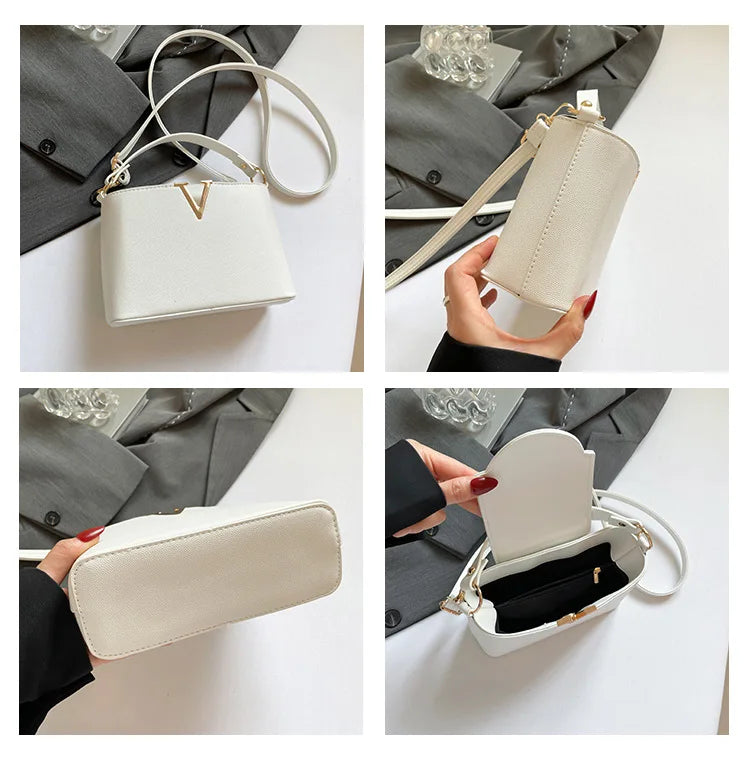 V-Shaped PU Leather Bucket Bag