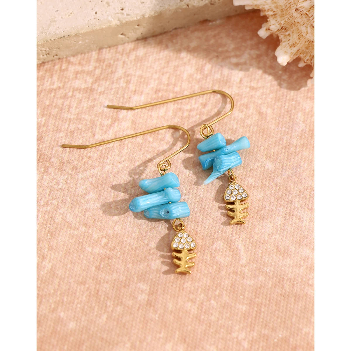 Blue Coral-Inspired Fishbone Earrings