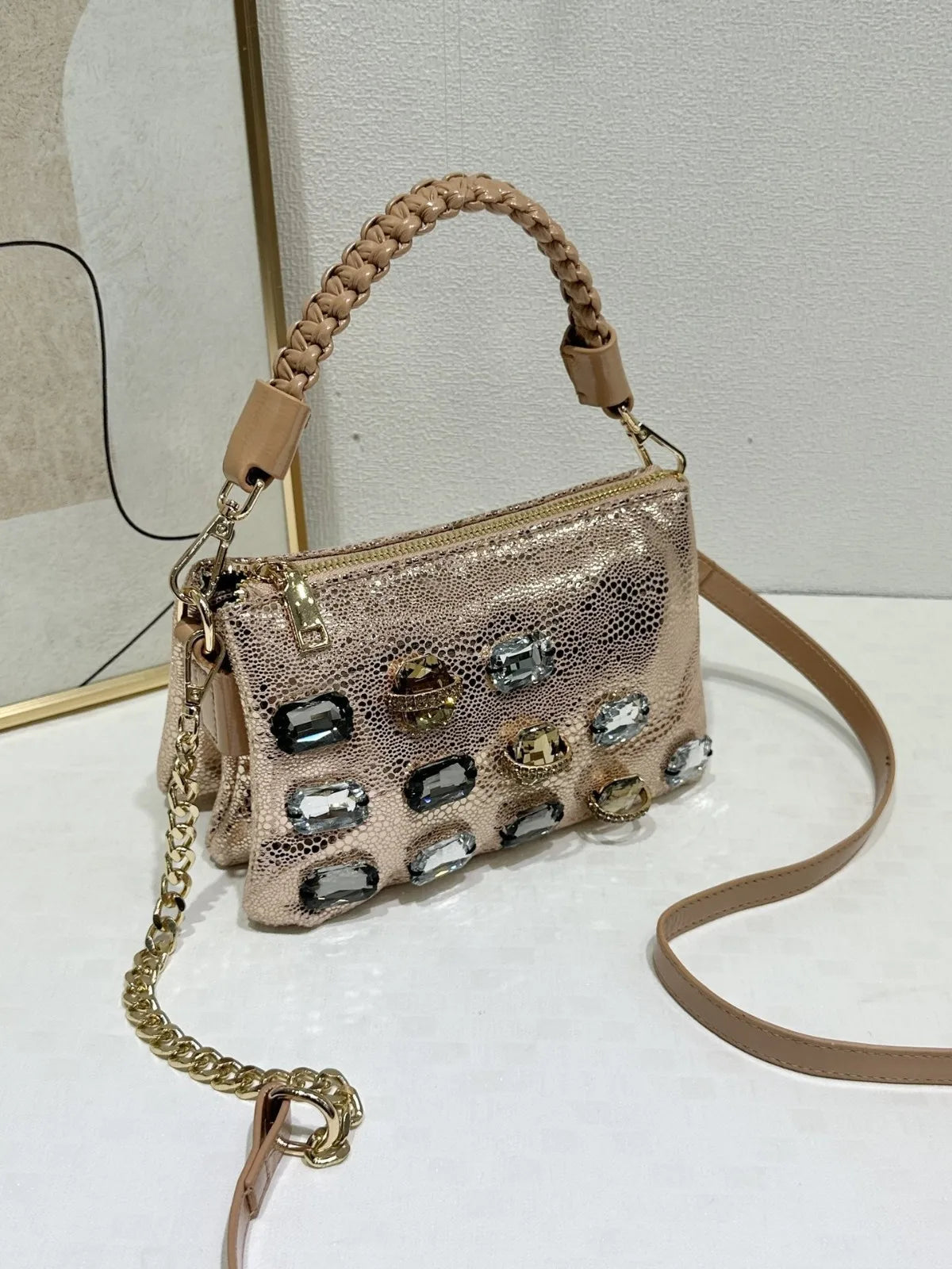 Diamond Leather Crossbody Shoulder Bag