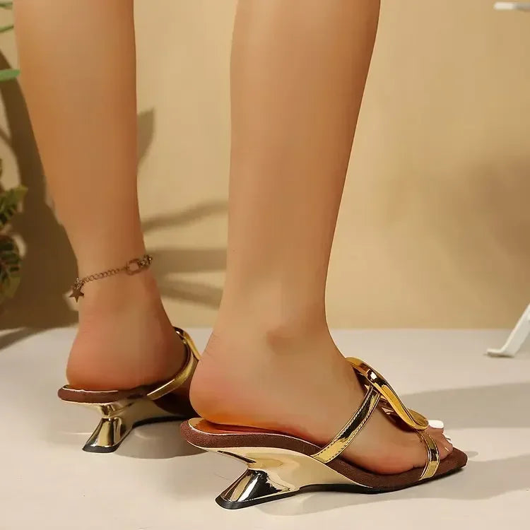 Summer New Square Toe Comfortable and Elegant High-heeled Slippers Fashionable and Hot Selling Sexy/Casual Slippers for Women