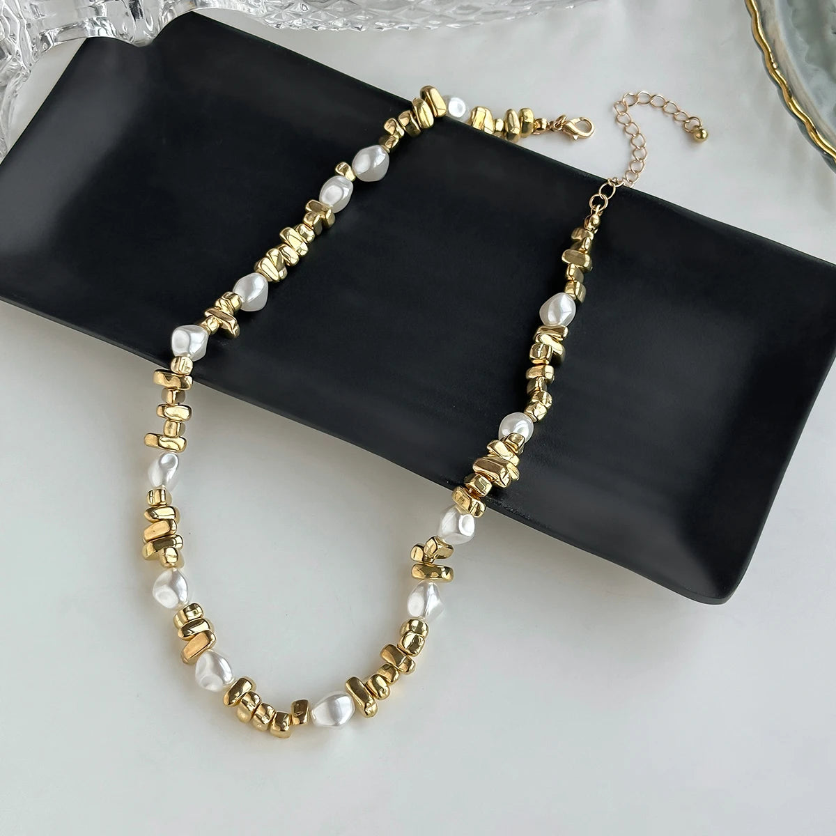 Pearl Beaded Gold Choker Necklace