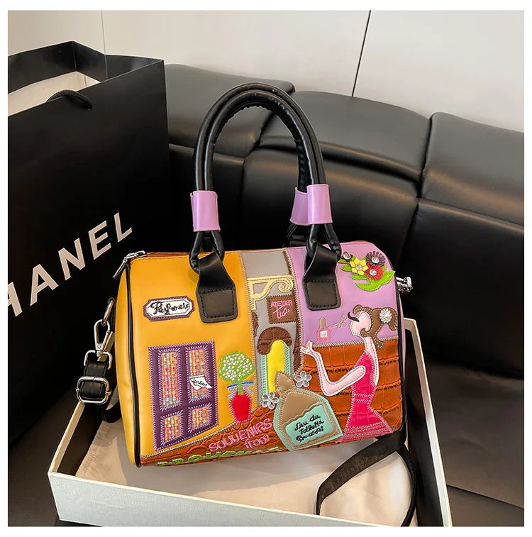 PU Personality Stylish Shoulder Bags Design Patchwork Zipper Bags