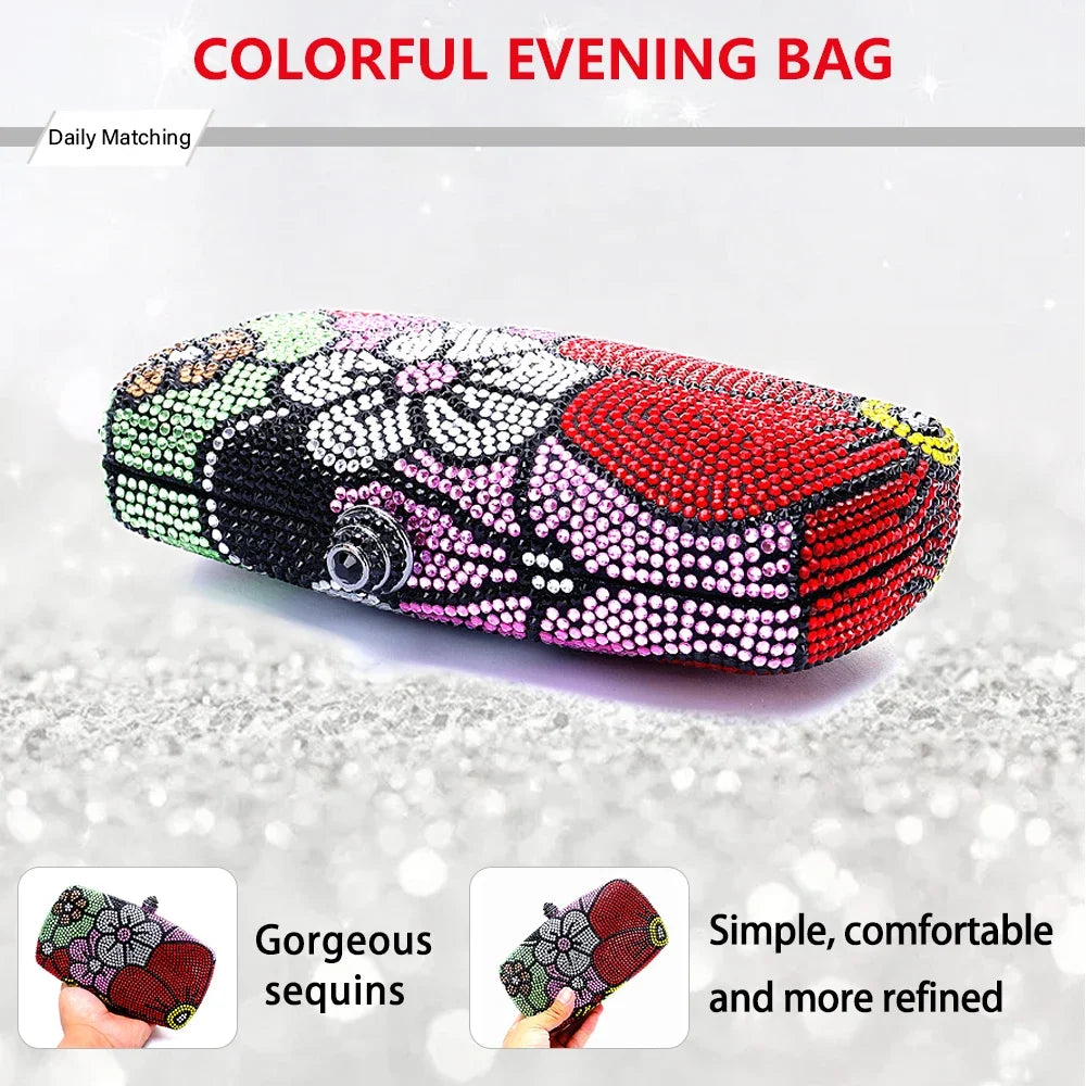 Floral Rhinestone Evening Clutch Bag