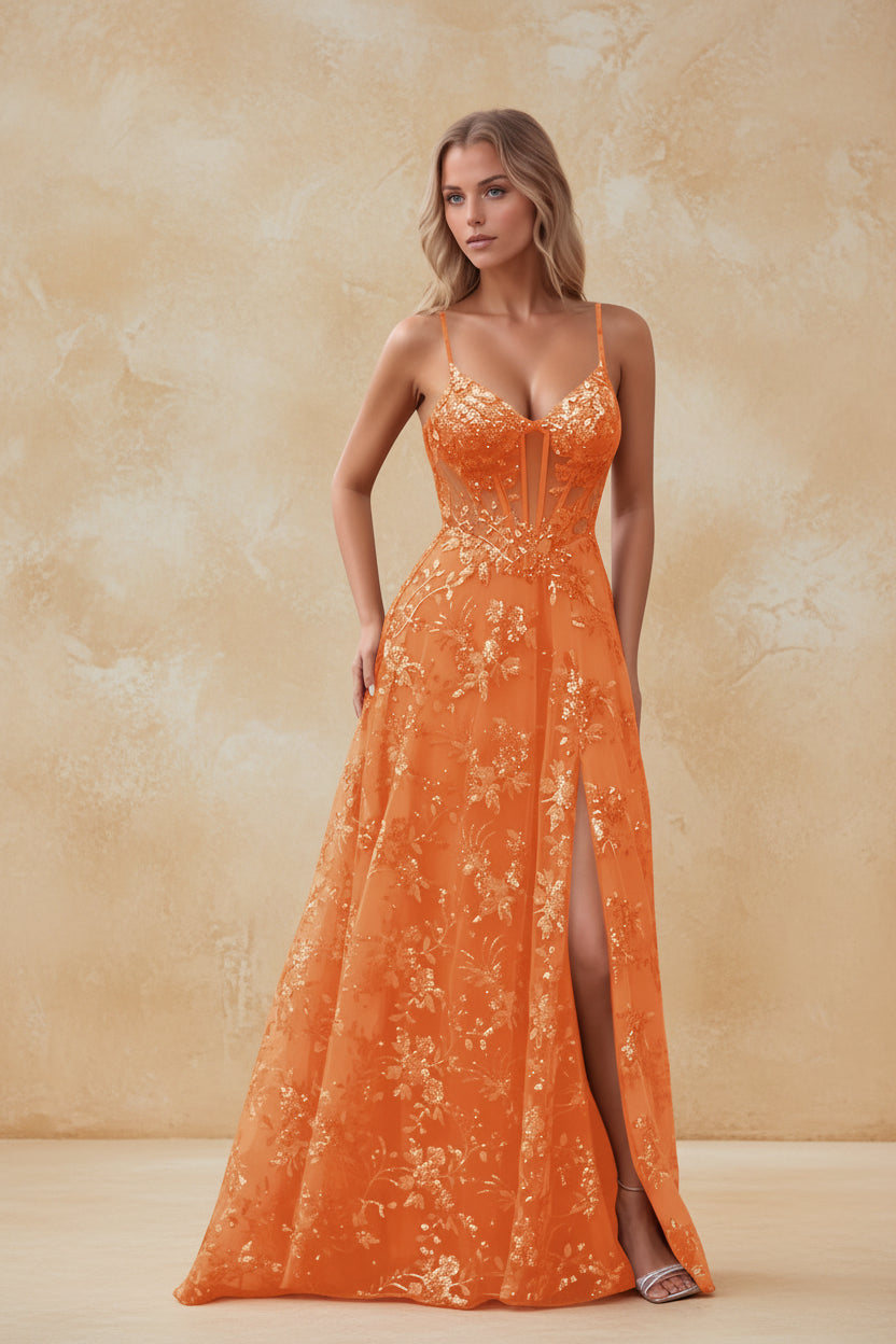 Spaghetti Strap Sequin Prom Dress