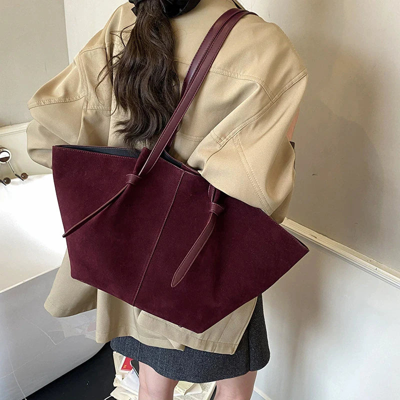 Suede Wing Tote Shoulder Bag