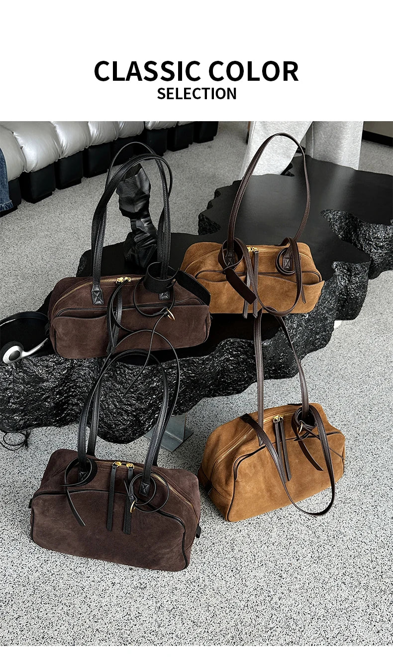 Genuine Leather Suede Tote Bag
