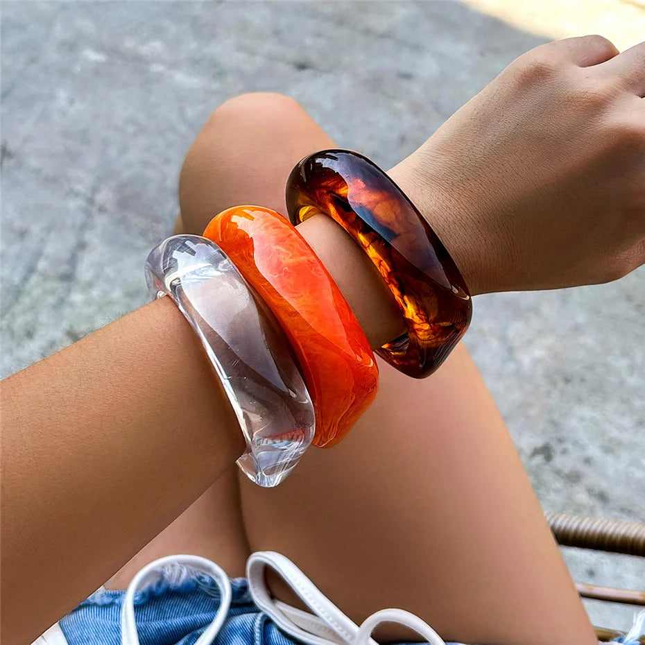 Vintage Coloful Irregular Acrylic Resin Chunky Bangles Kpop Geometric Charm Bracelets