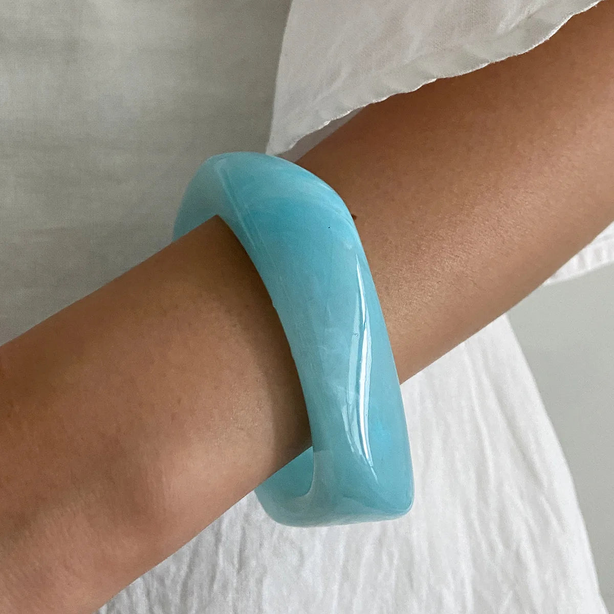 Boho Light Blue Acrylic Resin Chunky Bangles for Women