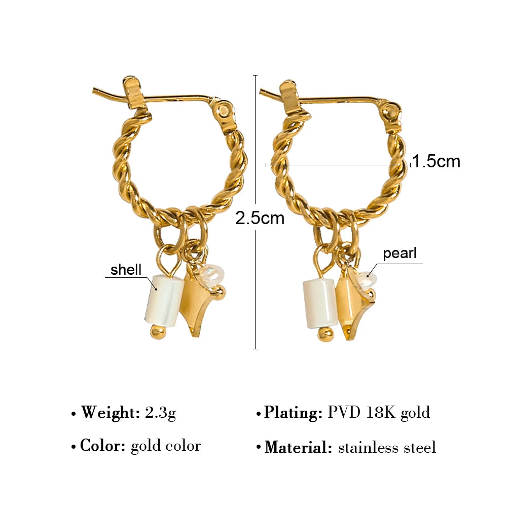 Pearl & Shell Charm Hoop Earrings