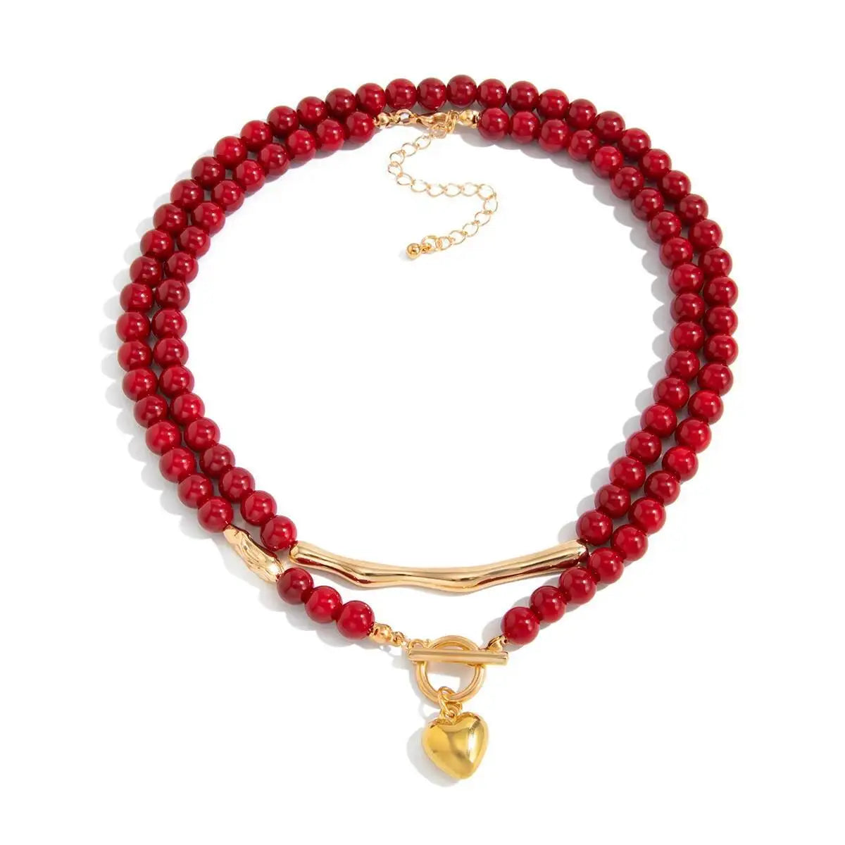 Red Heart Beaded Choker Necklace