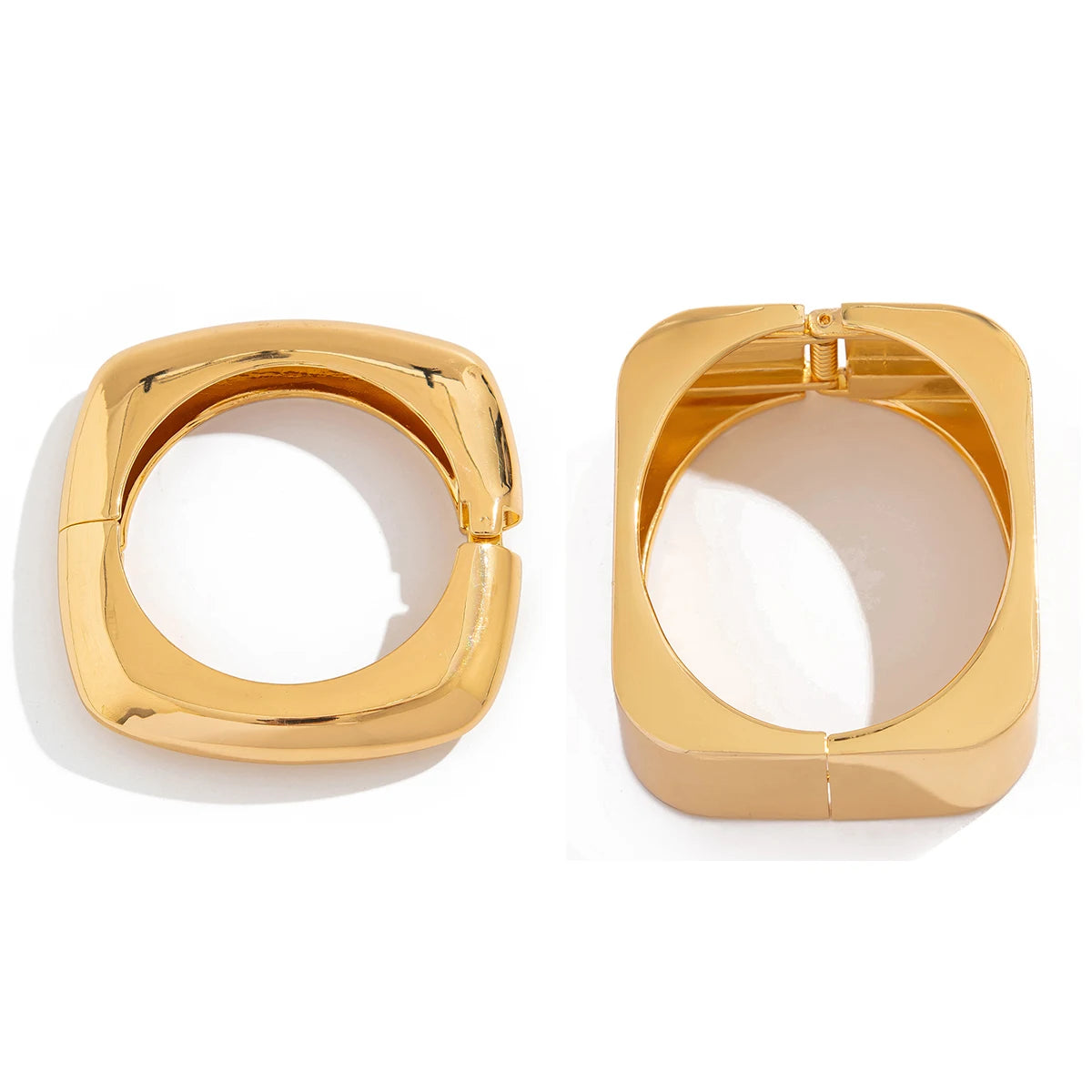 Simple Geometric Smooth Metal Cuff Bangles Trending Punk Gold Color Spring Bracelets