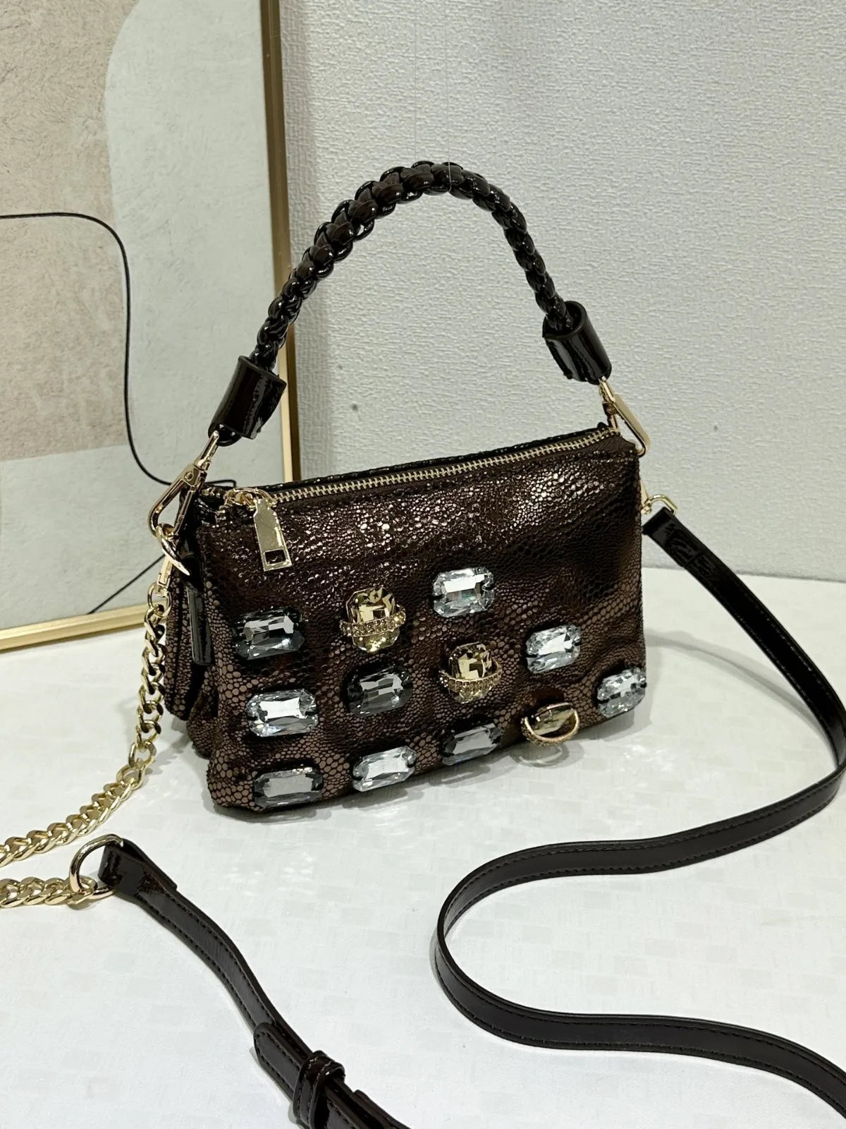 Diamond Leather Crossbody Shoulder Bag
