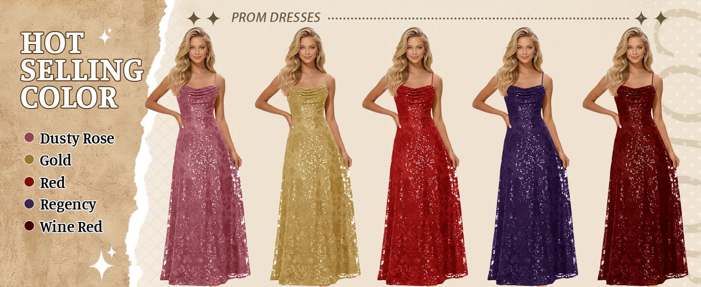 Lace Sequin A-Line Prom Dress