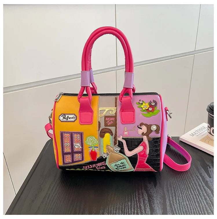 PU Personality Stylish Shoulder Bags Design Patchwork Zipper Bags