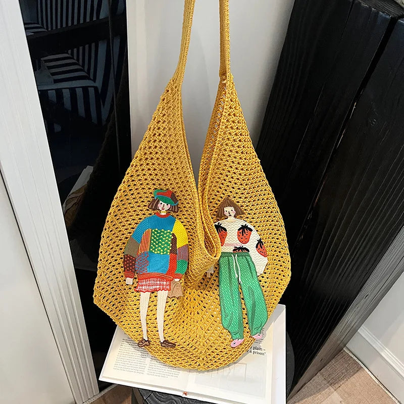 Lightweight woven shoulder bag for casual use.