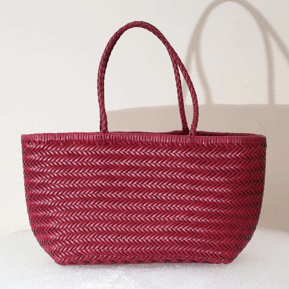 Genuine Leather Woven Tote Bag
