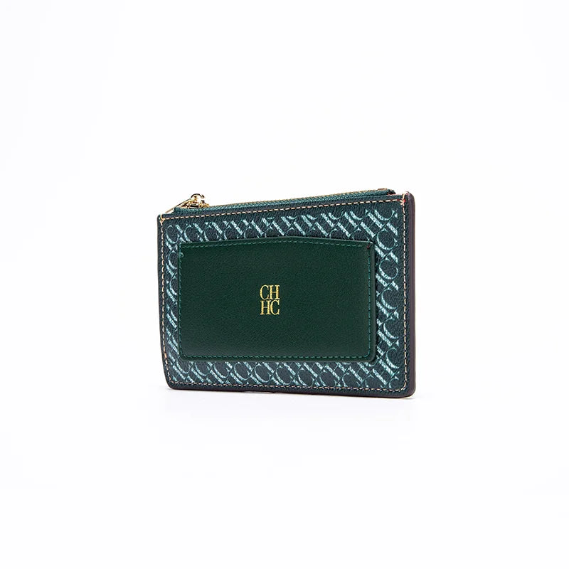 Embossed PU Leather Card Holder Zipper Coin Purse Slim