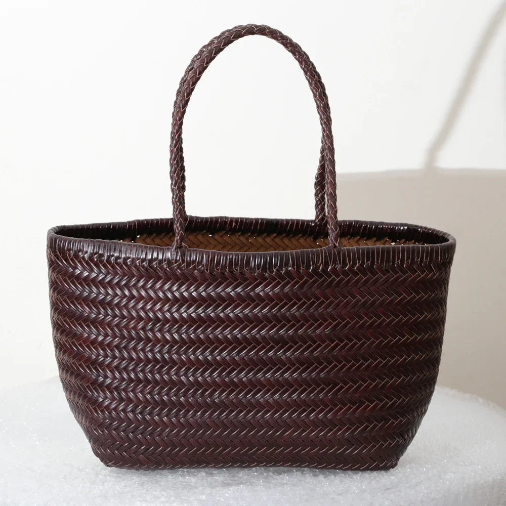 Genuine Leather Woven Tote Bag
