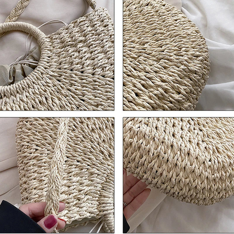 Handwoven Straw Beach Tote Bag