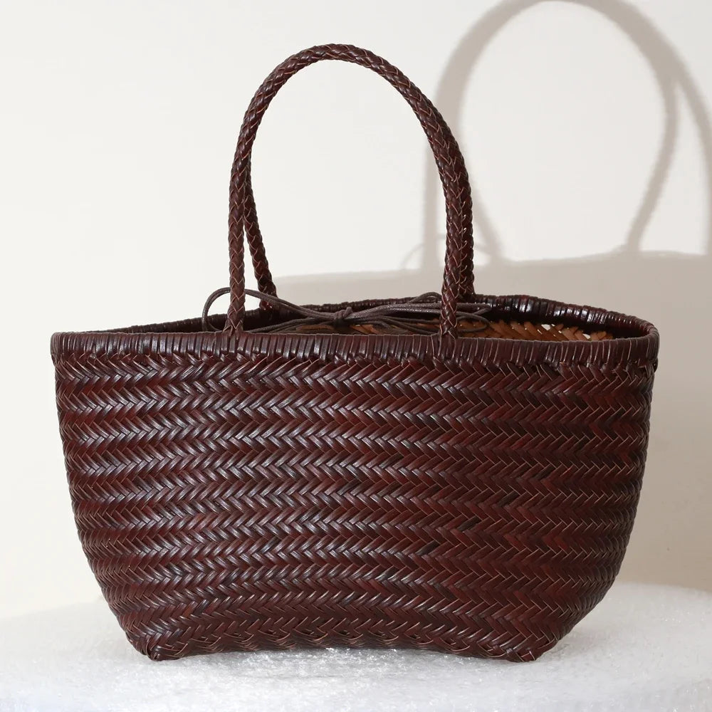 Genuine Leather Woven Tote Bag
