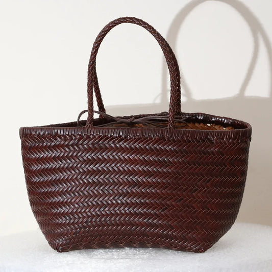 Genuine Leather Woven Tote Bag