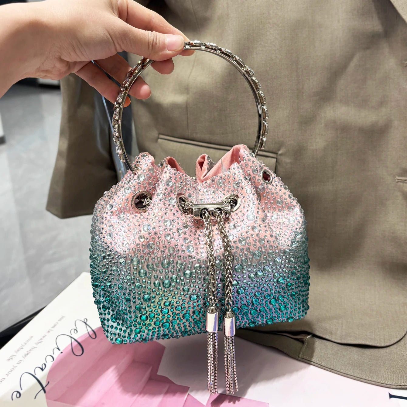 Crystal Handle Evening Clutch Bag