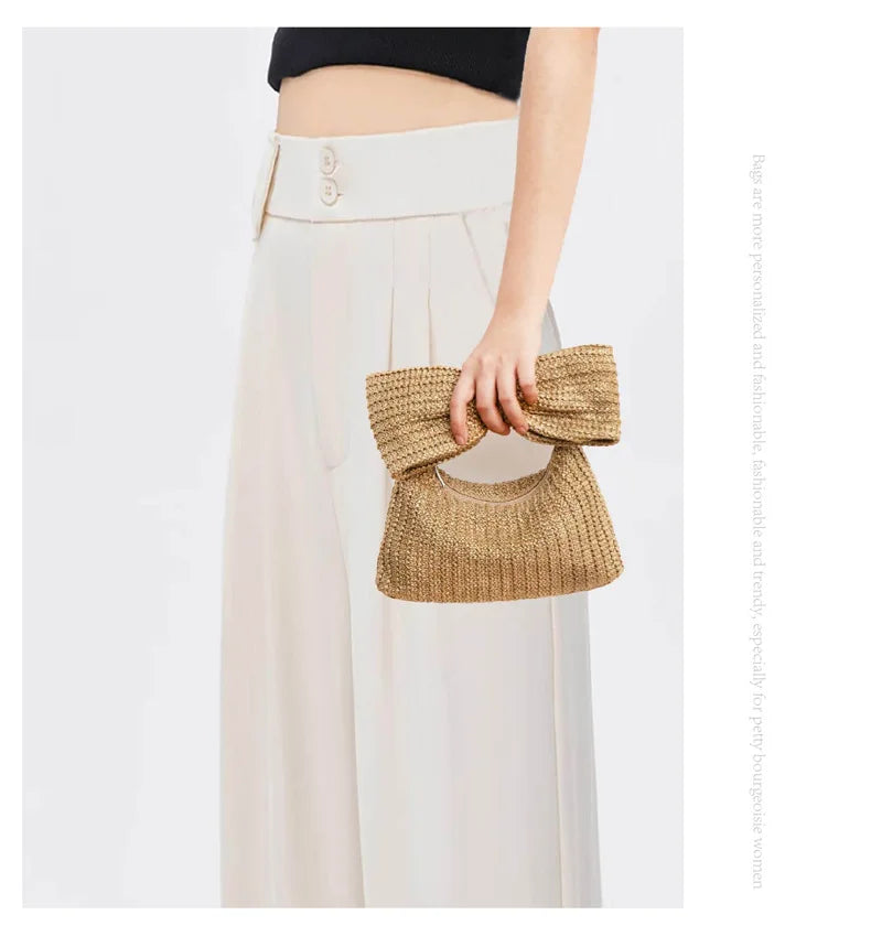 Bowknot Straw Woven Handbag